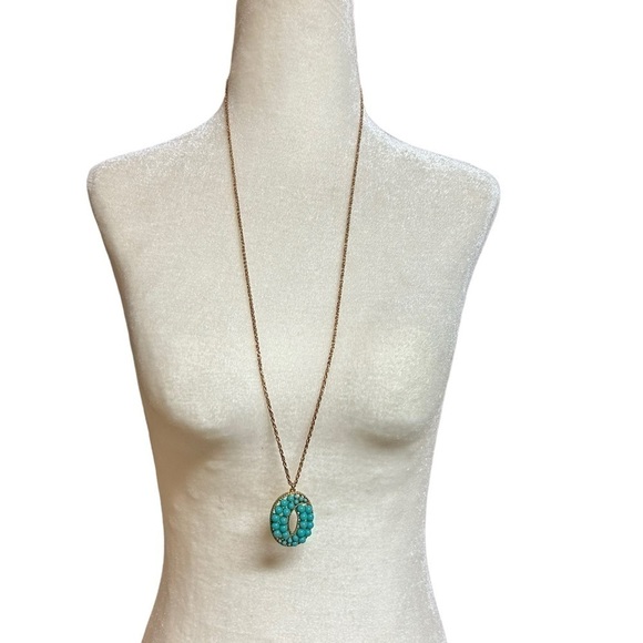 R Jewelry - Vintage 32” necklace goldtone with blue stones stamped R